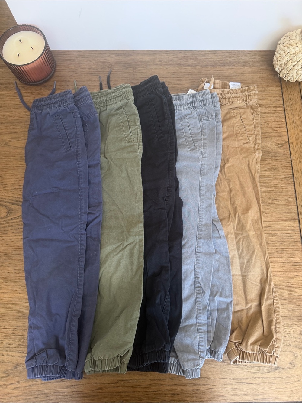 Bundle of 5 Old Navy Boys Casual Jogger Pants - Navy, Olive, Black, Gray, Tan